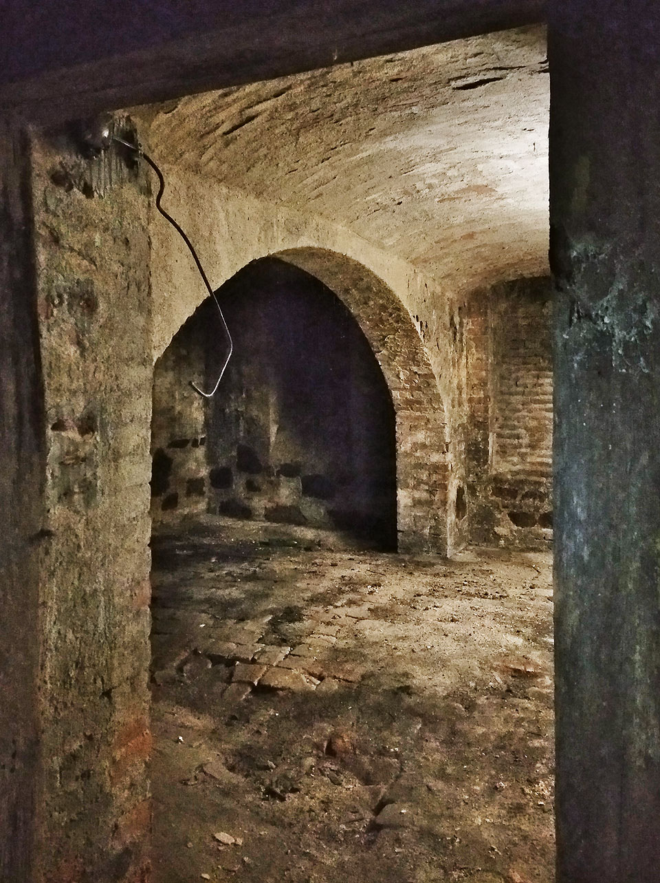 Stylově čisté zaklenutí, shozy na uhlí ze sklepních okének a cihelná dlažba nijak nevybočují z řady stovek podobně starých domů v Brně.