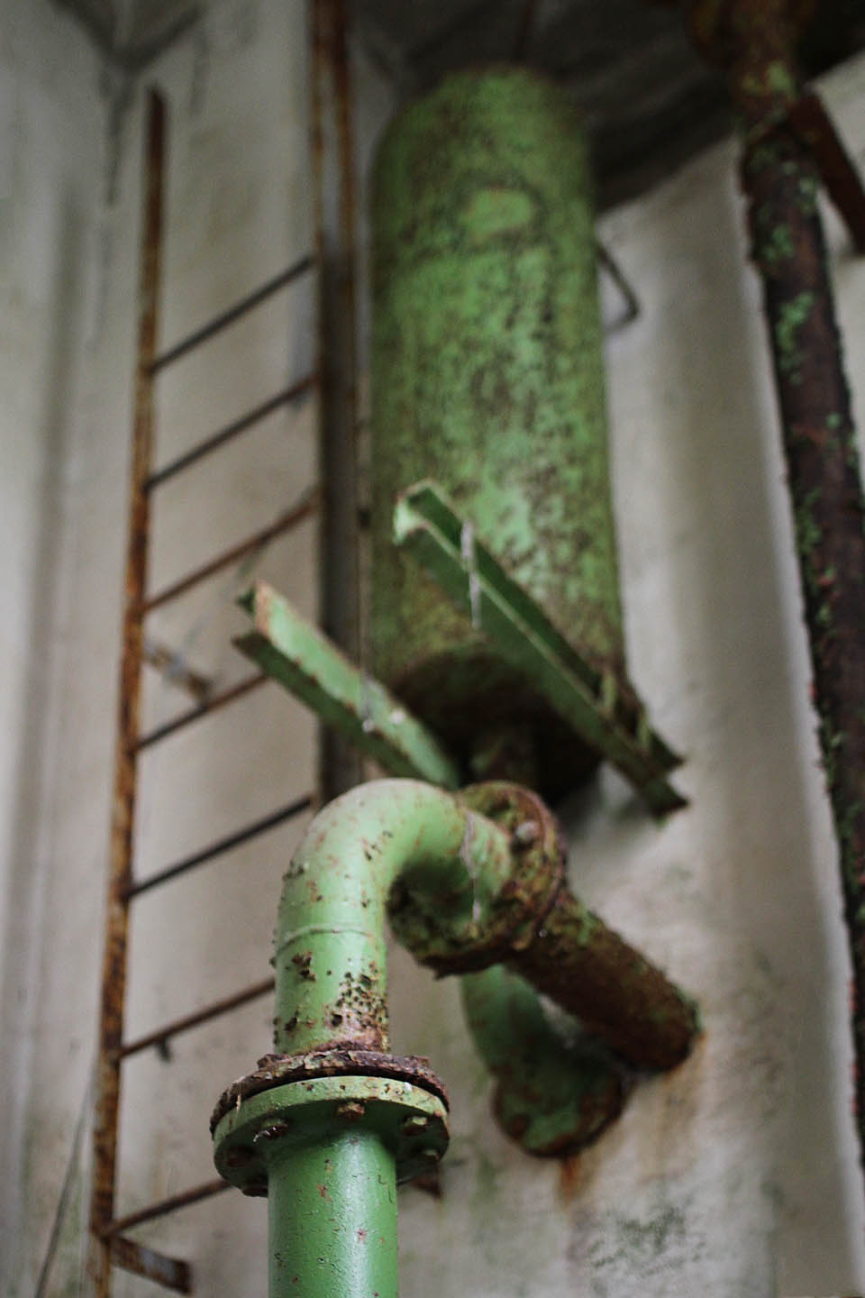 Zelená barva, mírně netypická pro vodárenské stavby, jako by měla odrazovat případné žíznivce od pití technologické vody.