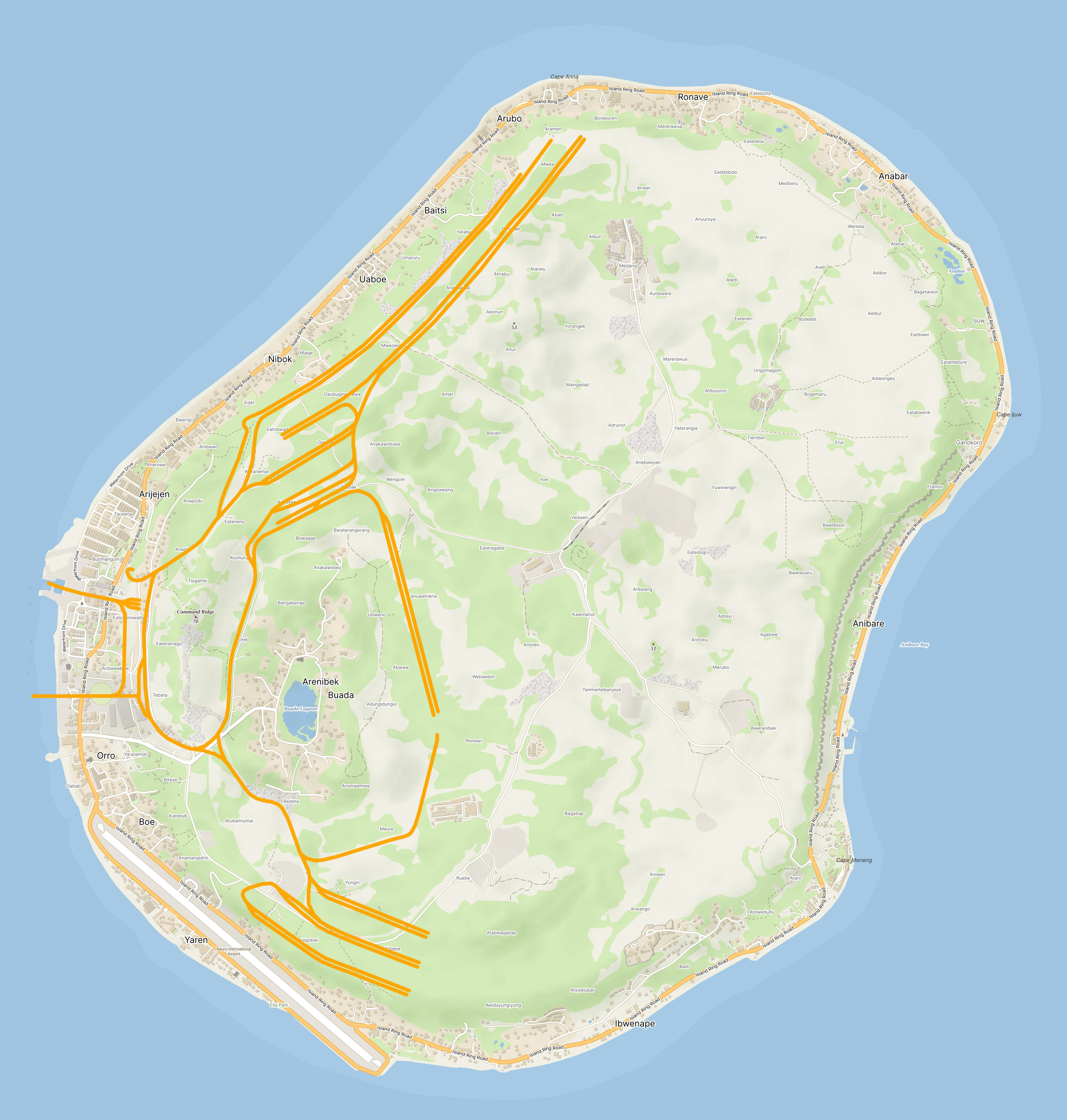 Síť 610 mm úzkokolejek v dobách největšího rozmachu ve 20. letech 20. století. Z depa vedla na dřevěné molo elektrifikovaná větev drážky.