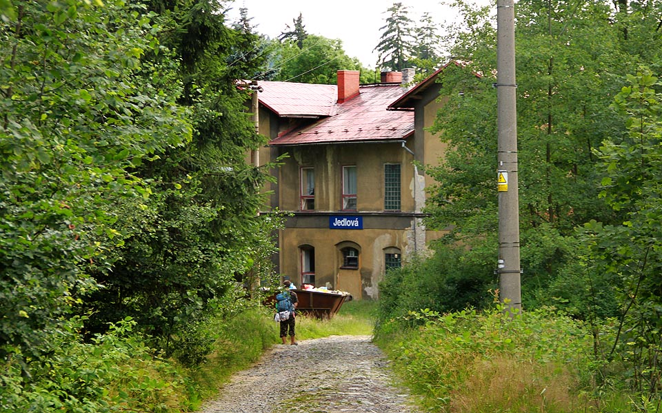 Se vzdálenou civilizací spojuje stanici jen dlážděná cesta. Zajímavostí je i název - Jedlová patří mezi nemnohá nádraží, jejichž jméno nenese žádná obec (osada Jedlová je místní částí Jiřetína).