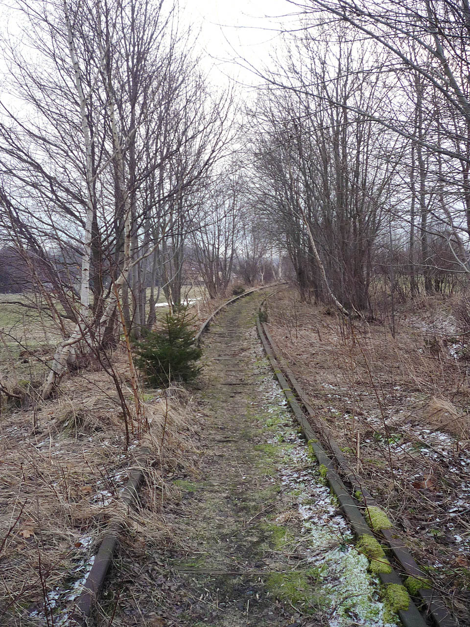 A tak smutná kolej s charakteristickou německou přídržnicí mizí v křoví kdesi na půli stoupání do země nikoho…