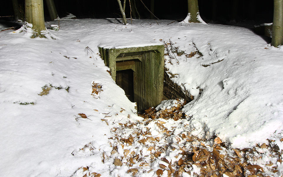 Při procházce zasněženým lesem můžete U křivé borovice narazit na otevřený chřtán země.