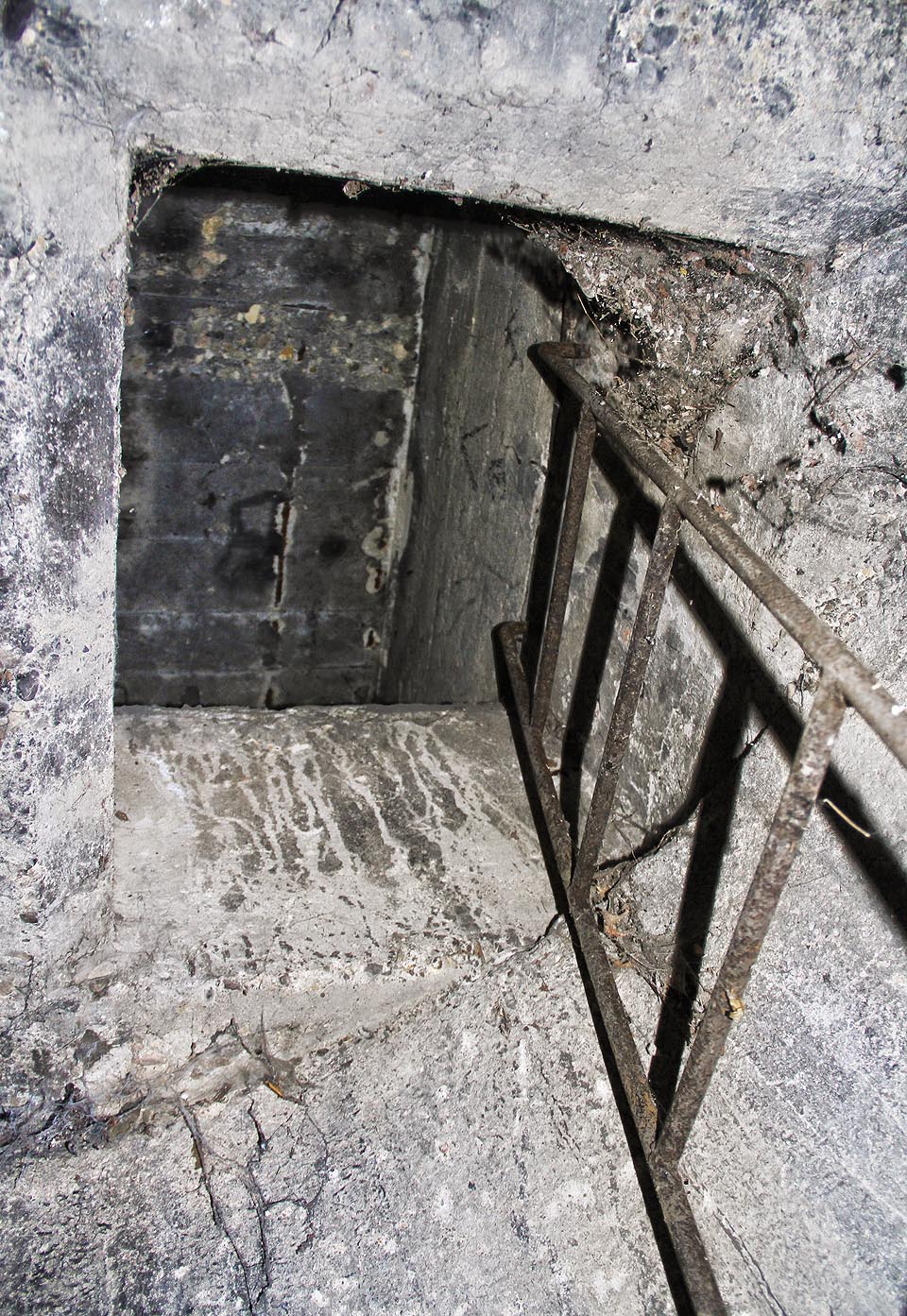 Jednoduchý žebřík je svařen z ocelových drátů.