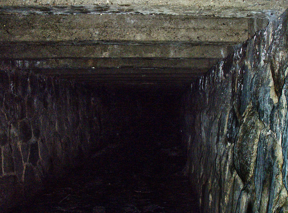 Centrální část tunelu má průřez tvaru mírného lichoběžníka. Stěny i dno jsou z hrubého kamene, strop drží betonové trámy.