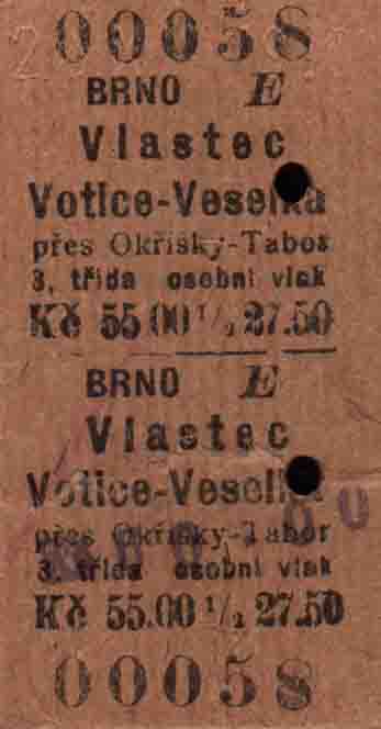 Lepenková jízdenka.