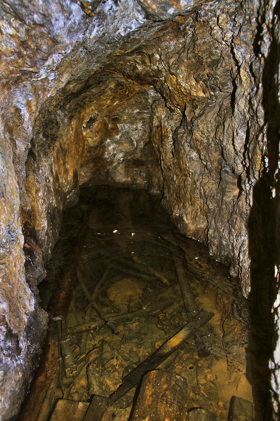 Poměrně záhy (po necelých 50 m) štola končí kratším zatopeným úsekem a nepravidelnou čelbou. Pověst o propojení se zámkem byla zase jenom pověstí… Poměrně záhy (po necelých 50 m) štola končí kratším zatopeným úsekem a nepravidelnou čelbou. Pověst o propojení se zámkem byla zase jenom pověstí…