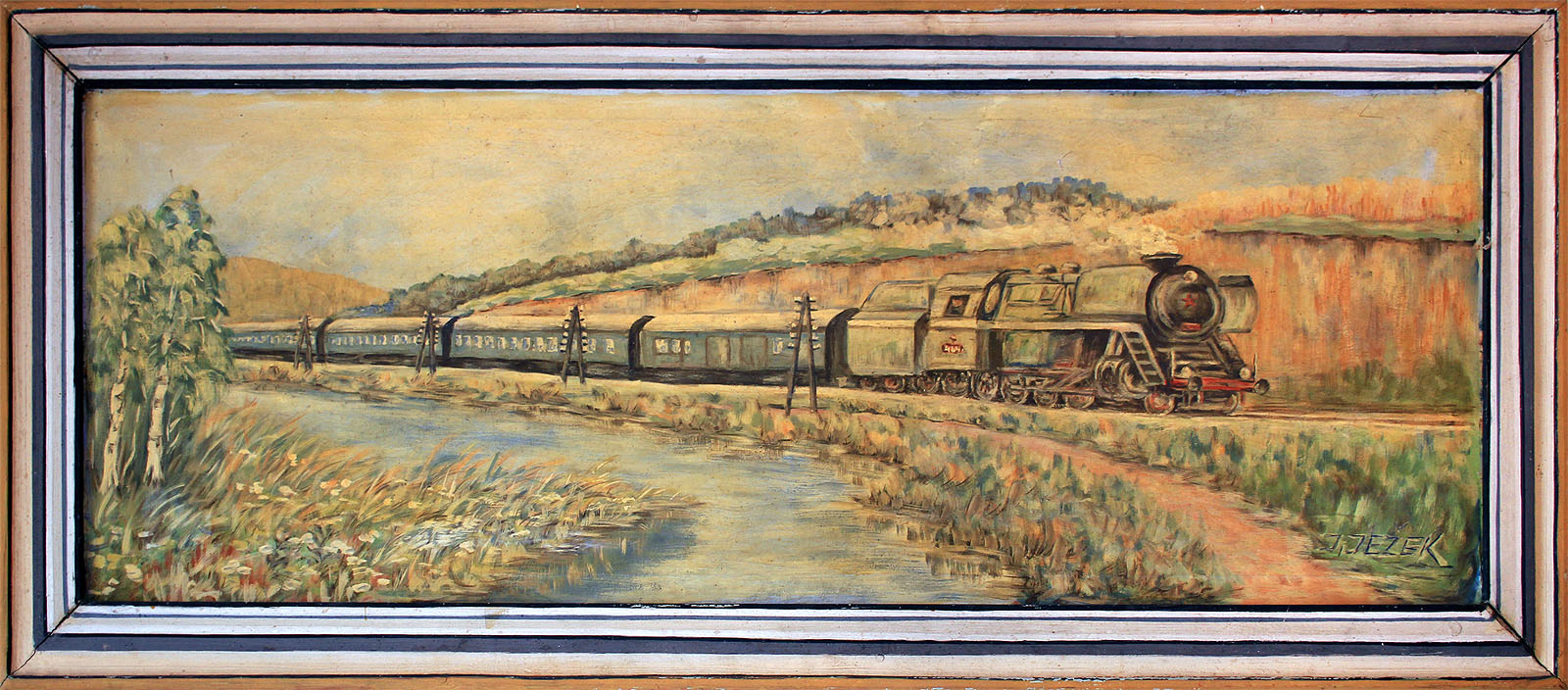 Součástí výzdoby čekárny je obraz od J. Ježka zachycující provoz na dráze v údolí Rakovnického potoka v období socializmu.