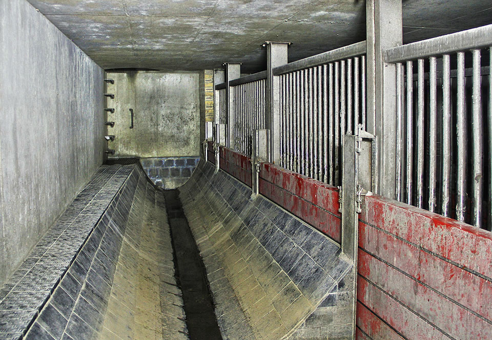 Nerezové trubkové česle a přelivná hrana nastavitelné výšky zajišťují, že splašky tečou při všech situacích tam, kam mají. Očividně dochází k využití komory docela často.