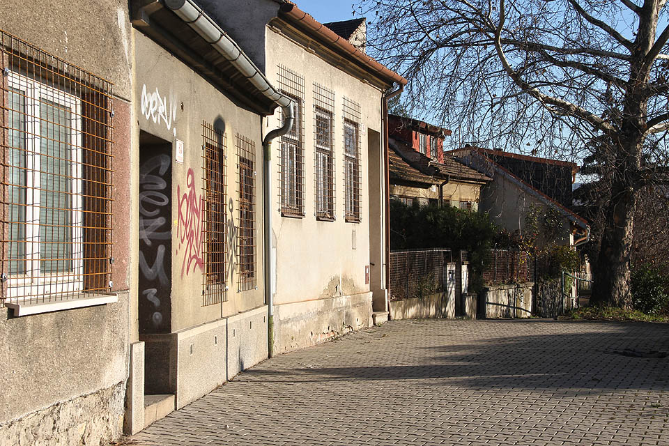 Při pohledu na betonovou podezdívku obrácenou do ulice by málokdo čekal, že dům je postavený z nepálených cihel vepřovic.