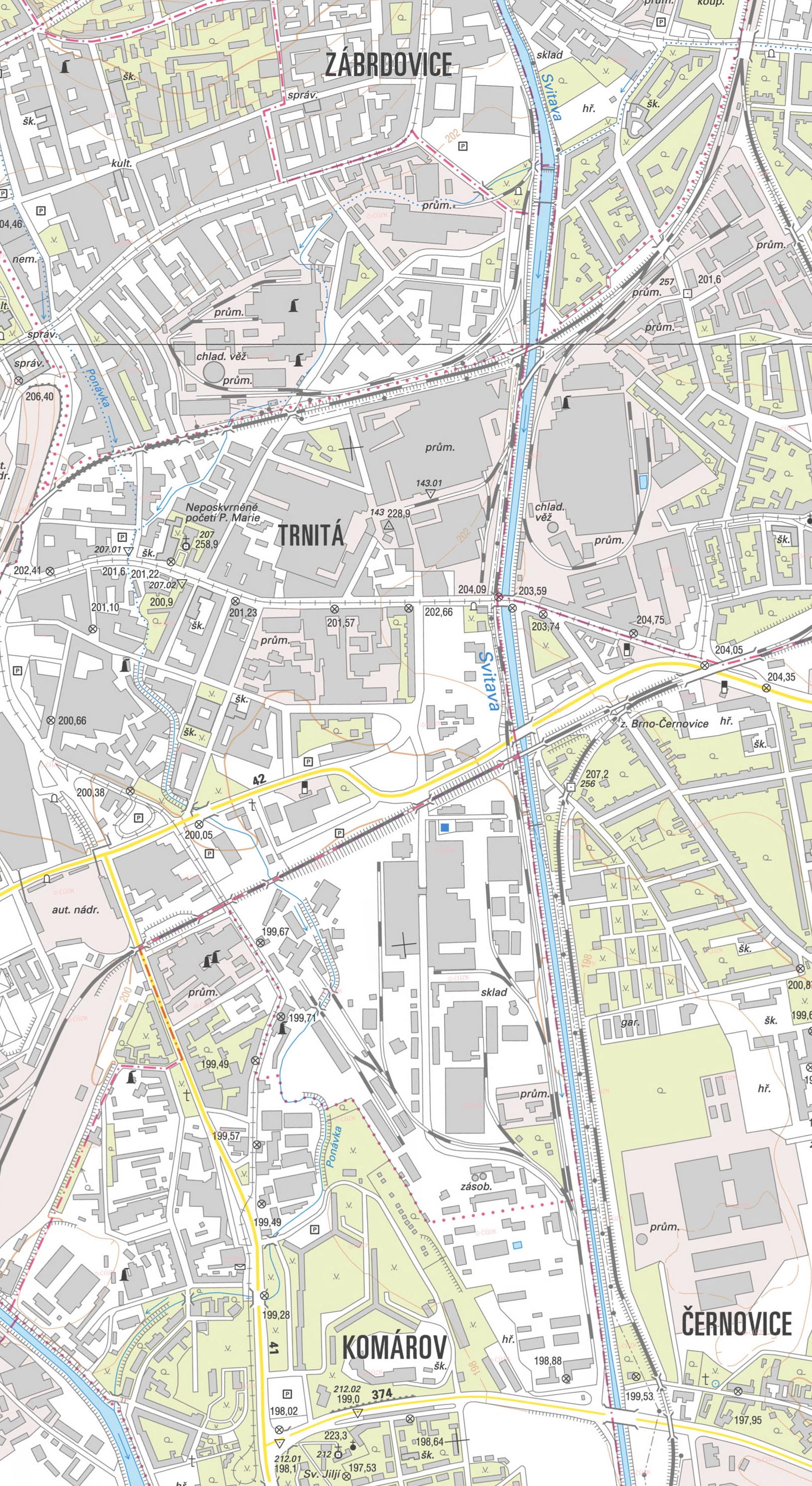 Oblast, kterou protékal Svitavský náhon v roce 2016.