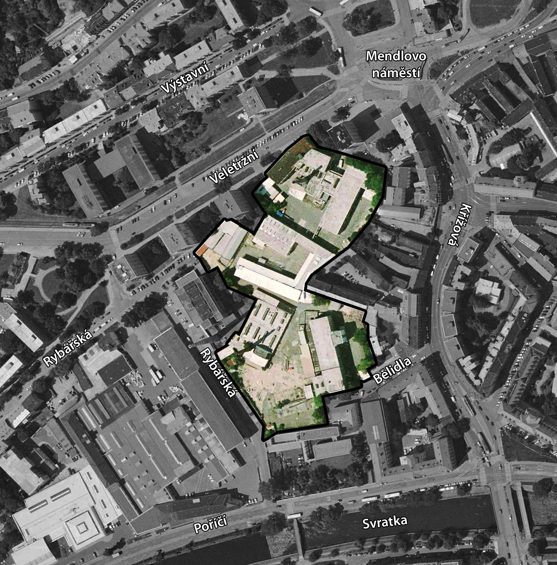 Továrna Kras zaujímala prostor mezi ulicemi Veletržní, Křížovou, Rybářskou a Bělidly na ostrově mezi Svratkou a Svrateckým náhonem. Shodou okolností jde o místo v těsné blízkosti nejstaršího osídlení na území dnešního Brna, kde stával na počátku 10. století přemyslovský hrad Brno.