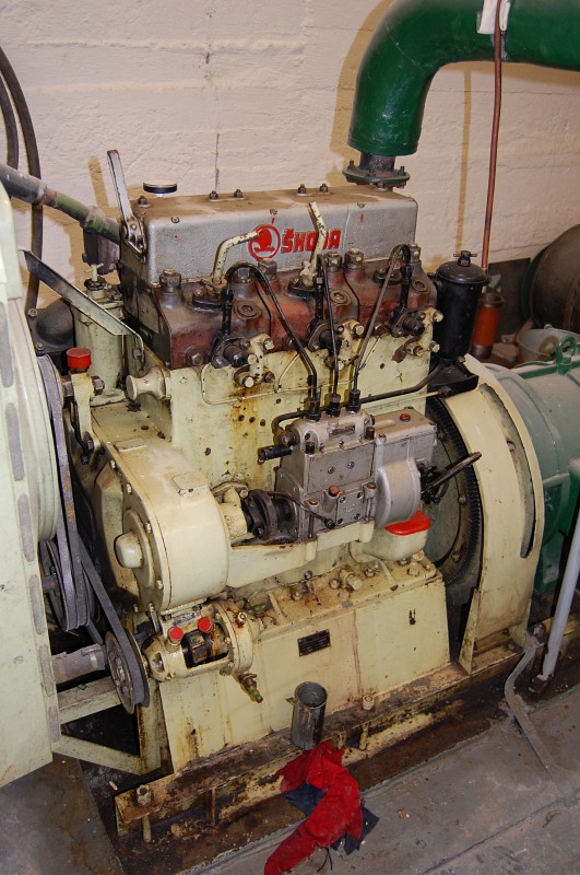 Typický třívalcový diesealagregát Škoda, kterých je v krytech po republice stále ještě dost. V Adamově vyroben nebyl, přestože ve 30. a 40. letech 20. století zdejší strojírny patřily k plzeňskému koncernu.