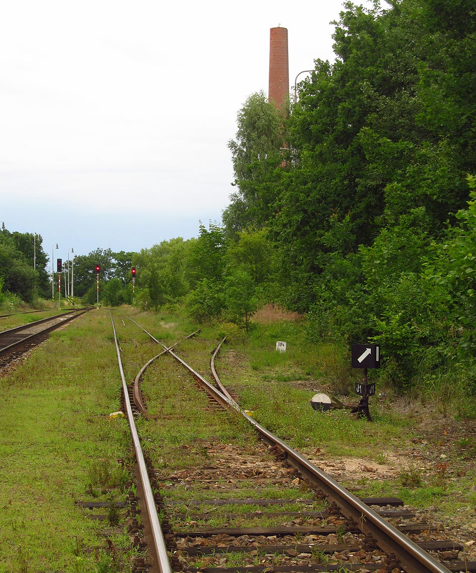 Výhybka J1 ve stanici Čimelice.