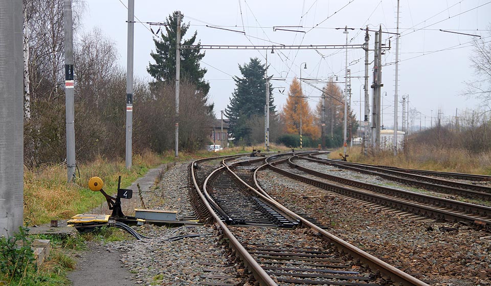 Odbočení vlečky na výhybce č. 4.