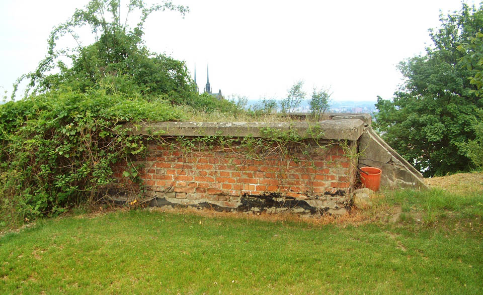 Pohled na vstupní šachtu do staršího vodojemu z roku 1870 umožňuje nahlédnout jak na níže položený vodojem na Petrově, tak vyčnívající asfaltovou izolaci, která na svém místě přetrvala po 146 let. Pohled na vstupní šachtu do staršího vodojemu z roku 1870 umožňuje nahlédnout jak na níže položený vodojem na Petrově, tak vyčnívající asfaltovou izolaci, která na svém místě přetrvala po 146 let.